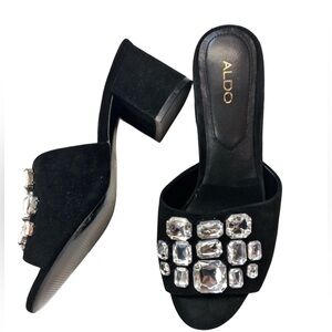 Aldo Rhinestone Black Slides Size 8.5